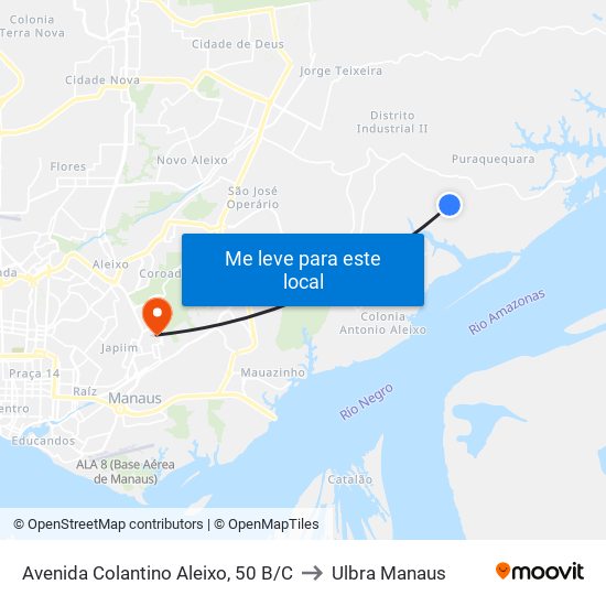 Avenida Colantino Aleixo, 50 B/C to Ulbra Manaus map