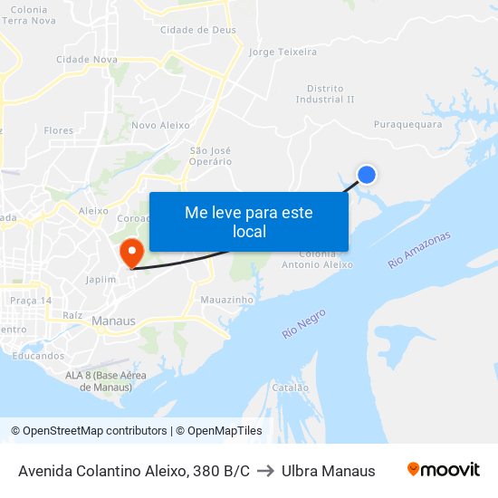 Avenida Colantino Aleixo, 380 B/C to Ulbra Manaus map