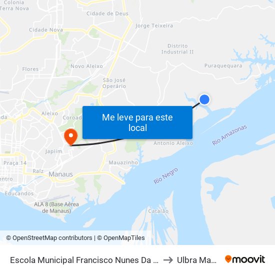 Escola Municipal Francisco Nunes Da Silva C/B to Ulbra Manaus map