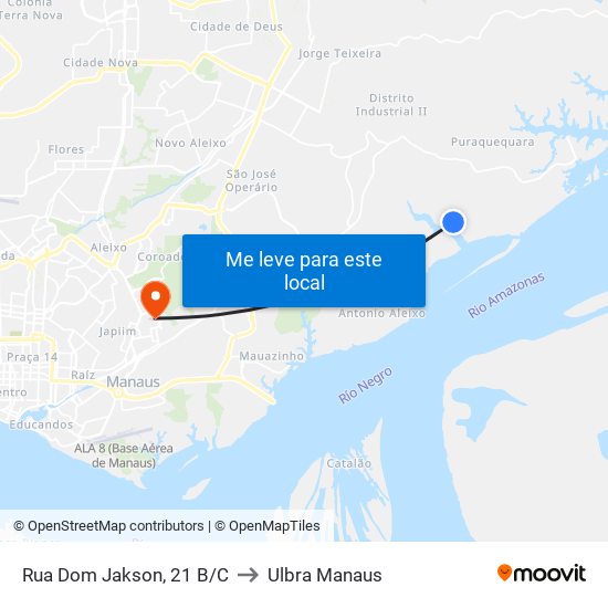Rua Dom Jakson, 21 B/C to Ulbra Manaus map