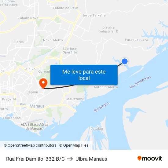 Rua Frei Damião, 332 B/C to Ulbra Manaus map