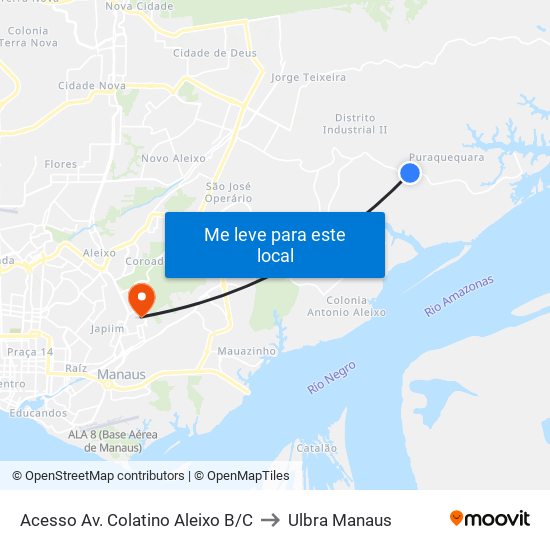 Acesso Av. Colatino Aleixo B/C to Ulbra Manaus map