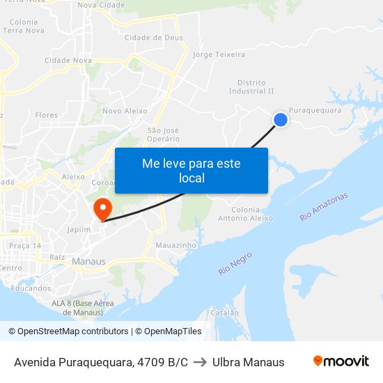 Avenida Puraquequara, 4709 B/C to Ulbra Manaus map