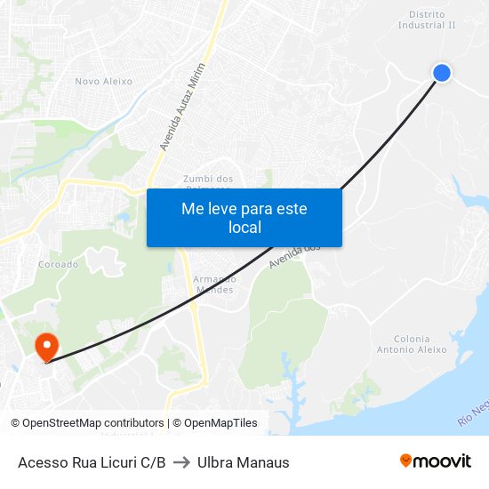 Acesso Rua Licuri C/B to Ulbra Manaus map