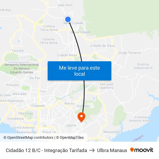Cidadão 12 B/C - Integração Tarifada to Ulbra Manaus map