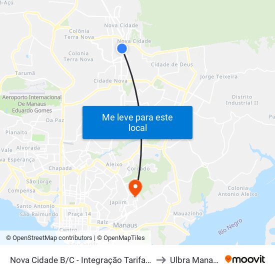 Nova Cidade B/C - Integração Tarifada to Ulbra Manaus map