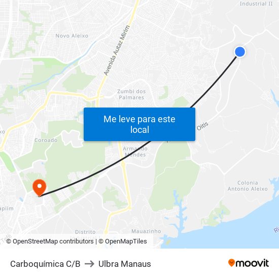 Carboquímica C/B to Ulbra Manaus map