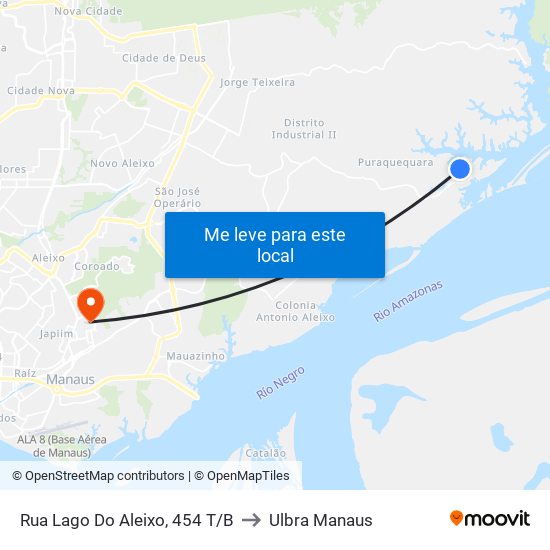 Rua Lago Do Aleixo, 454 T/B to Ulbra Manaus map