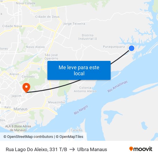 Rua Lago Do Aleixo, 331 T/B to Ulbra Manaus map