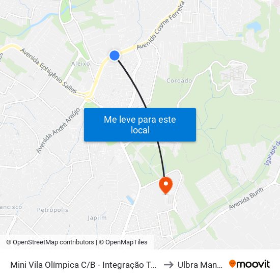 Mini Vila Olímpica C/B - Integração Tarifada to Ulbra Manaus map