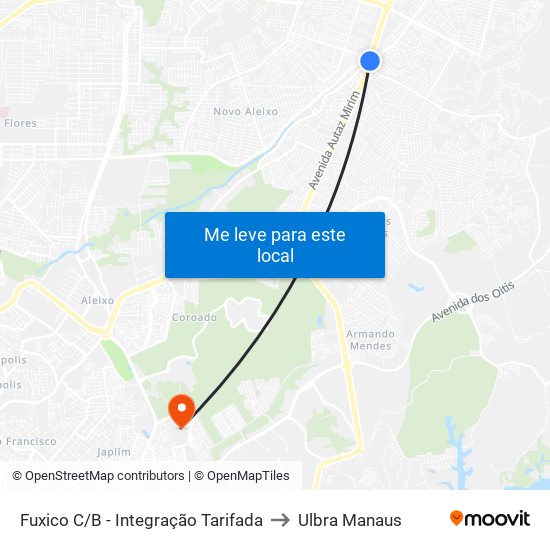 Fuxico C/B - Integração Tarifada to Ulbra Manaus map