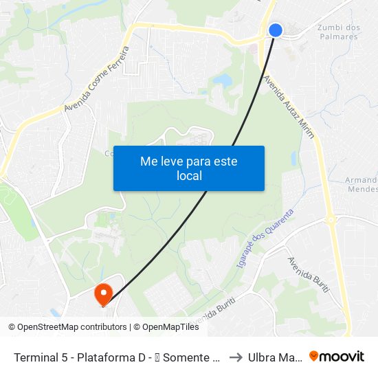 Terminal 5 - Plataforma D - ⓳ Somente Desembarque to Ulbra Manaus map