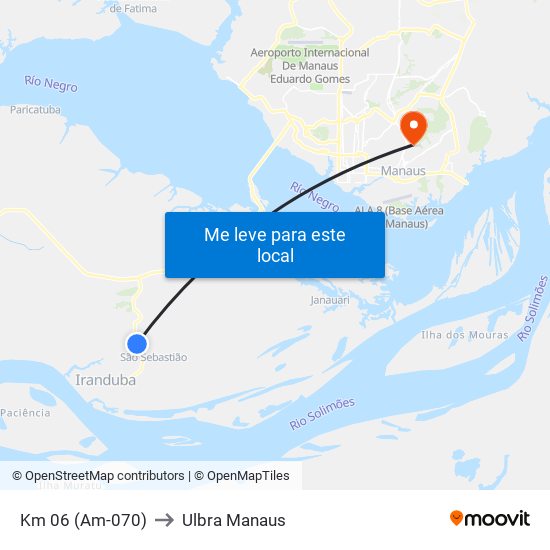 Km 06 (Am-070) to Ulbra Manaus map