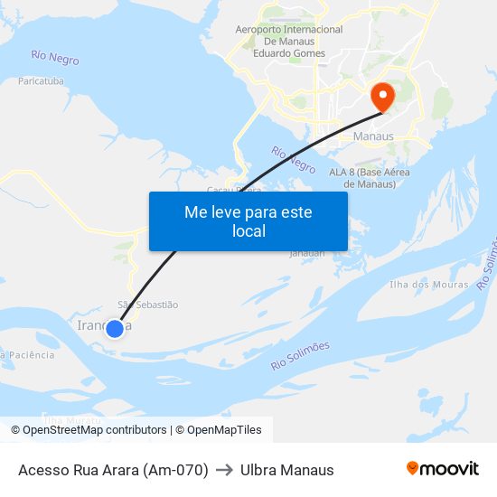 Acesso Rua Arara (Am-070) to Ulbra Manaus map