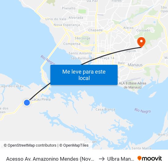 Acesso Av. Amazonino Mendes (Novo Airão) to Ulbra Manaus map