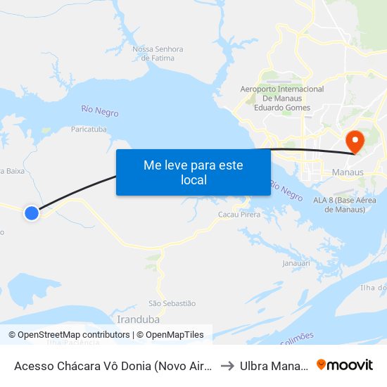 Acesso Chácara Vô Donia (Novo Airão) to Ulbra Manaus map