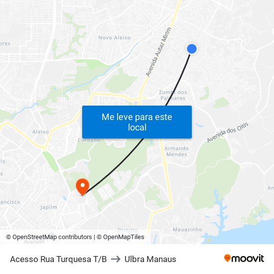 Acesso Rua Turquesa T/B to Ulbra Manaus map