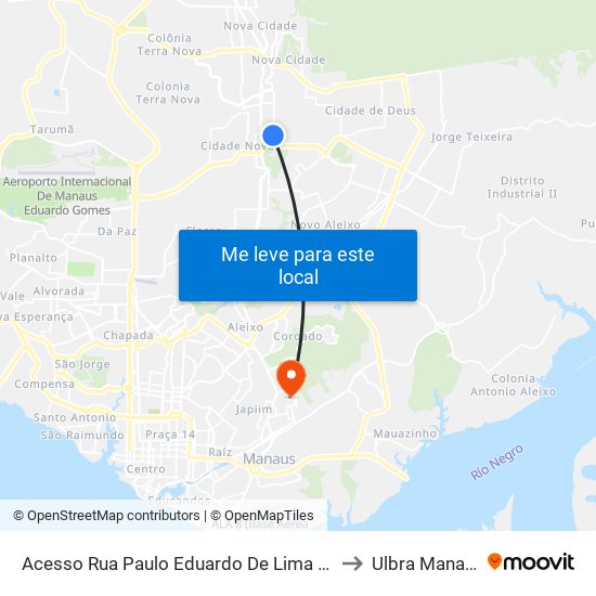 Acesso Rua Paulo Eduardo De Lima C/B to Ulbra Manaus map