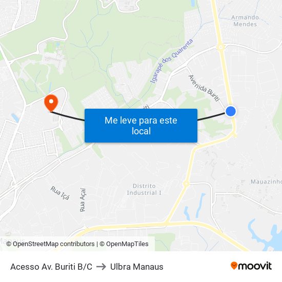 Acesso Av. Buriti B/C to Ulbra Manaus map