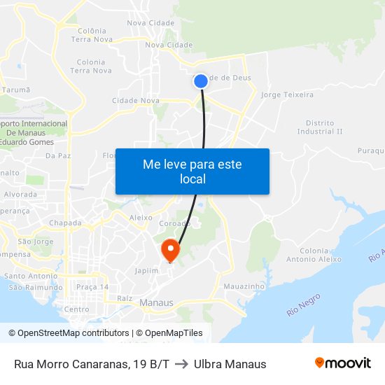 Rua Morro Canaranas, 19 B/T to Ulbra Manaus map