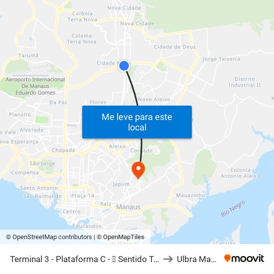 Terminal 3 - Plataforma C - ⓴ Sentido Terminal 4 to Ulbra Manaus map