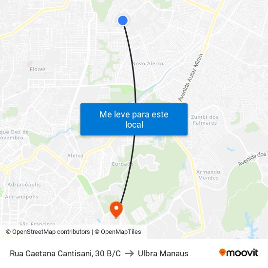 Rua Caetana Cantisani, 30 B/C to Ulbra Manaus map