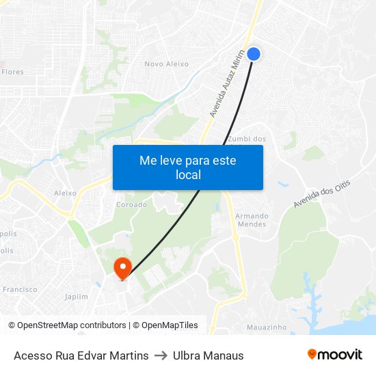 Acesso Rua Edvar Martins to Ulbra Manaus map