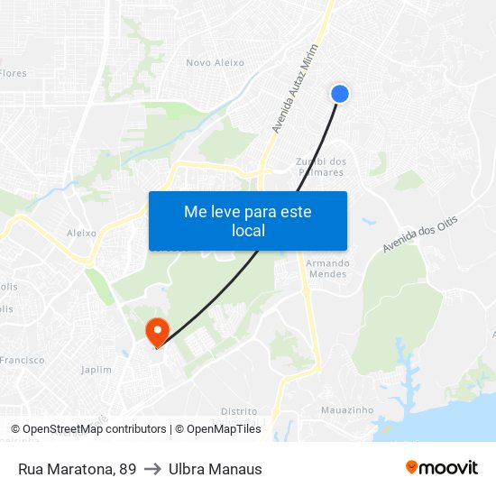 Rua Maratona, 89 to Ulbra Manaus map