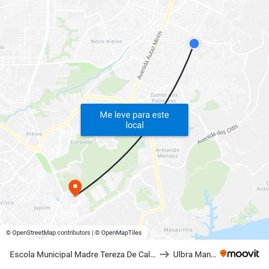 Escola Municipal Madre Tereza De Calcutá T/B to Ulbra Manaus map
