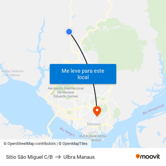 Sítio São Miguel C/B to Ulbra Manaus map