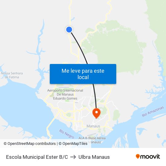Escola Municipal Ester B/C to Ulbra Manaus map