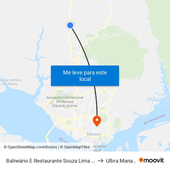 Balneário E Restaurante Souza Lima C/B to Ulbra Manaus map