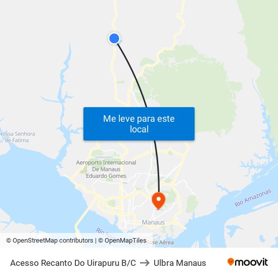Acesso Recanto Do Uirapuru B/C to Ulbra Manaus map