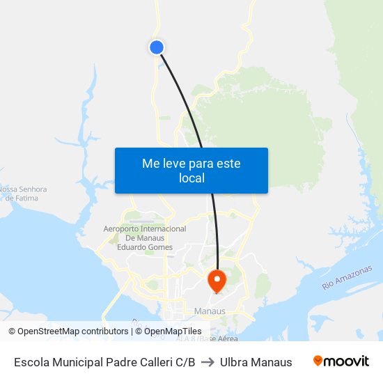 Escola Municipal Padre Calleri C/B to Ulbra Manaus map