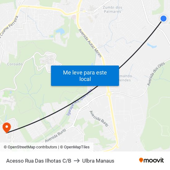 Acesso Rua Das Ilhotas C/B to Ulbra Manaus map