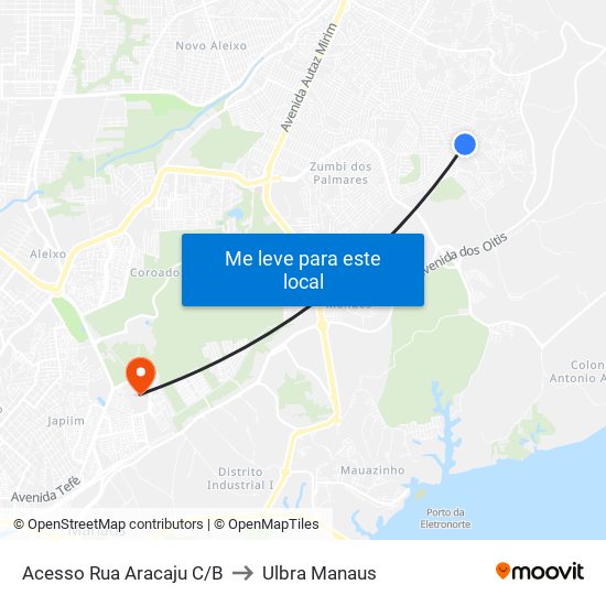 Acesso Rua Aracaju C/B to Ulbra Manaus map