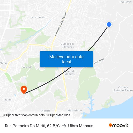 Rua Palmeira Do Miriti, 62 B/C to Ulbra Manaus map
