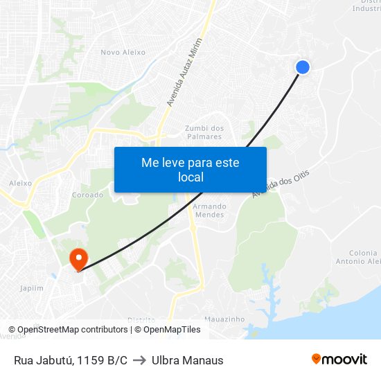 Rua Jabutú, 1159 B/C to Ulbra Manaus map