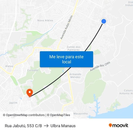 Rua Jabutú, 553 C/B to Ulbra Manaus map