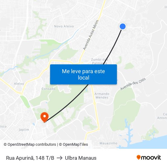 Rua Apurinã, 148 T/B to Ulbra Manaus map