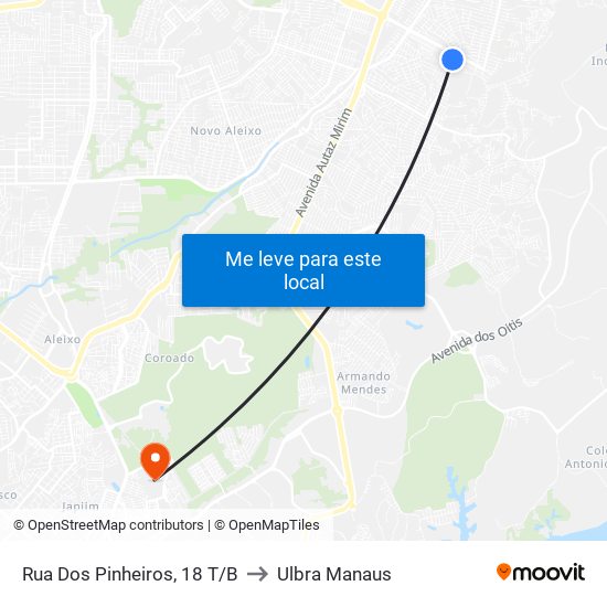 Rua Dos Pinheiros, 18 T/B to Ulbra Manaus map