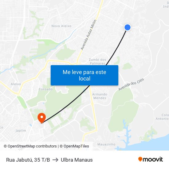 Rua Jabutú, 35 T/B to Ulbra Manaus map
