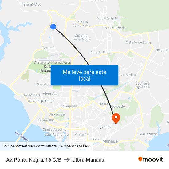 Av, Ponta Negra, 16 C/B to Ulbra Manaus map