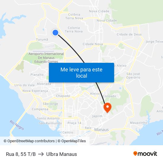 Rua 8, 55 T/B to Ulbra Manaus map