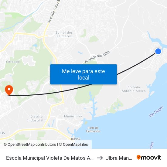 Escola Municipal Violeta De Matos Areosa to Ulbra Manaus map