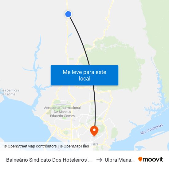 Balneário Sindicato Dos Hoteleiros C/B to Ulbra Manaus map