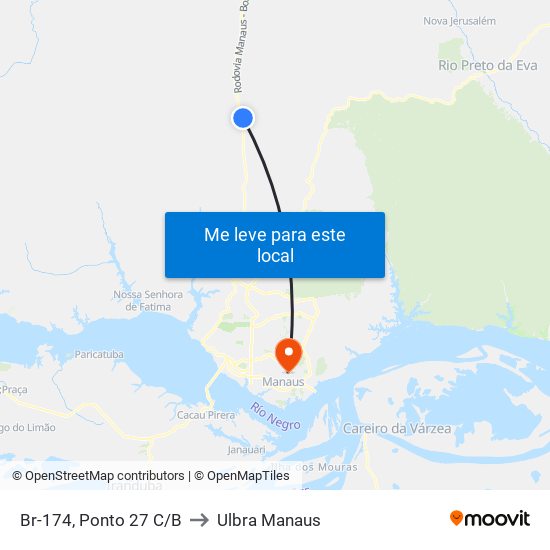 Br-174, Ponto 27 C/B to Ulbra Manaus map