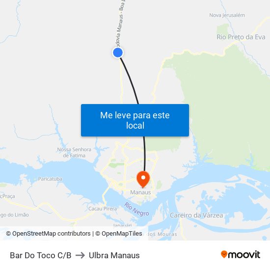 Bar Do Toco C/B to Ulbra Manaus map
