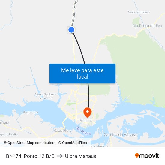 Br-174, Ponto 12 B/C to Ulbra Manaus map