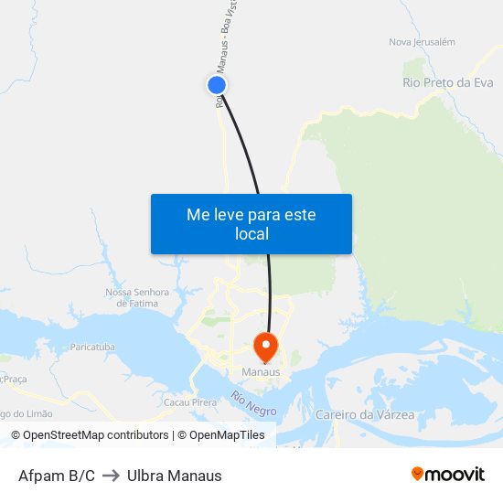 Afpam B/C to Ulbra Manaus map